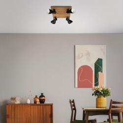 Spot pour plafond Arbo avec élément bois, 4 lampes