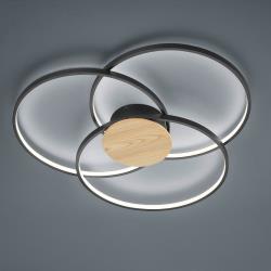 Trio Lighting plafonnier LED Sedona, détails en bois, noir mat