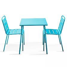 Table De Jardin Carrée Et 2 Chaises Acier Bleu - OVIALA 106872