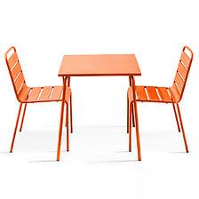 Table De Jardin Carrée Et 2 Chaises Acier Orange - OVIALA 106871