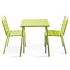 Table De Jardin Carrée Et 2 Chaises Acier Vert - OVIALA 106873