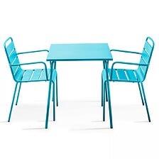 Table De Jardin Carrée Et 2 Fauteuils Acier Bleu - OVIALA 104804