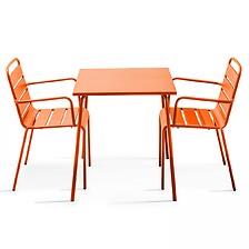 Table De Jardin Carrée Et 2 Fauteuils Acier Orange - OVIALA 104803