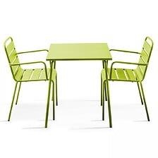 Table De Jardin Carrée Et 2 Fauteuils Acier Vert - OVIALA 104805