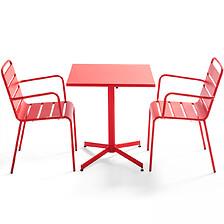 Table De Jardin Carrée Et 2 Fauteuils Métal Rouge - OVIALA 105390