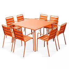 Table De Jardin Carrée Et 8 Fauteuils En Métal Orange - OVIALA 103644