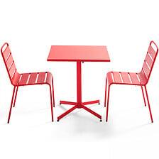 Table De Jardin Carrée Inclinable Et 2 Chaises Métal Rouge - OVIALA 106879