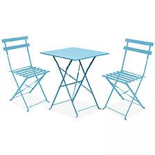 Table De Jardin Et 2 Chaises Acier Bleu - OVIALA 103652