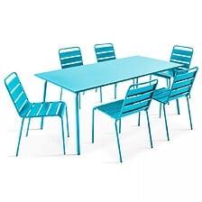 Table De Jardin Et 6 Chaises En Métal Bleu - OVIALA 105017