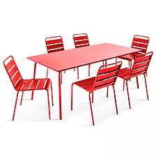Table De Jardin Et 6 Chaises En Métal Rouge - OVIALA 105018