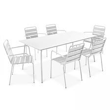 Table De Jardin Et 6 Fauteuils En Métal Blanc - OVIALA 106030