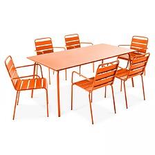 Table De Jardin Et 6 Fauteuils En Métal Orange - OVIALA 106025