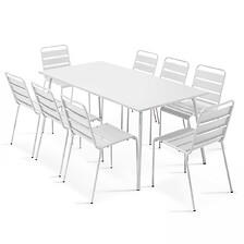 Table De Jardin Et 8 Chaises En Métal Blanc - OVIALA 104670