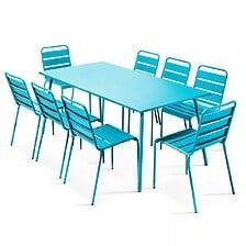 Table De Jardin Et 8 Chaises En Métal Bleu - OVIALA 104672