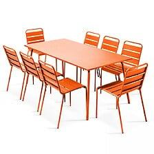 Table De Jardin Et 8 Chaises En Métal Orange - OVIALA 104673