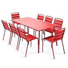 Table De Jardin Et 8 Chaises En Métal Rouge - OVIALA 104674