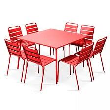 Table De Jardin Et 8 Chaises En Métal Rouge - OVIALA 105028