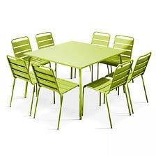 Table De Jardin Et 8 Chaises En Métal Vert - OVIALA 105026