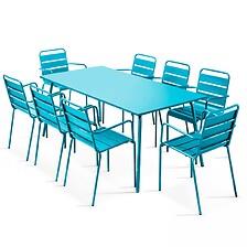 Table De Jardin Et 8 Fauteuils En Métal Bleu - OVIALA 103637