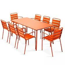 Table De Jardin Et 8 Fauteuils En Métal Orange - OVIALA 103639