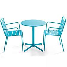 Table De Jardin Inclinable Et 2 Fauteuils Métal Bleu - OVIALA 105406