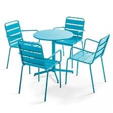 Table De Jardin Inclinable Et 4 Fauteuils En Métal Bleu - OVIALA 105413