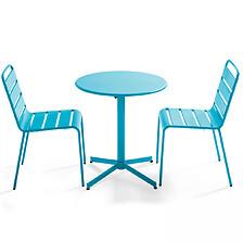 Table De Jardin Ronde Inclinable Et 2 Chaises Métal Bleu - OVIALA 106890