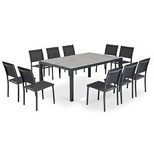 Table Et 10 Chaises De Jardin Alu Céramique Gris - OVIALA 105537