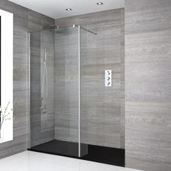 Douche italienne avec receveur de douche à effet texturé et paroi de retour - Portland Multiples tailles disponibles