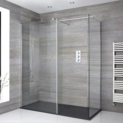Douche italienne d'angle avec receveur de douche à effet texturé et paroi de retour - Portland Multiples tailles disponibles