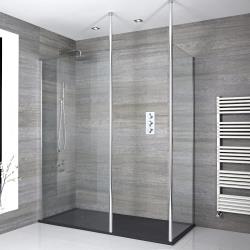 Douche italienne d'angle avec receveur de douche à effet texturé - Sera Multiples tailles disponibles