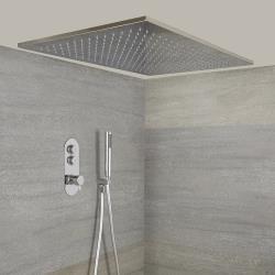 Kit de douche thermostatique avec mitigeur, pommeau encastré 80 cm x 50 cm et douchette - 