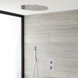 Kit de Douche Thermostatique Encastrable Pommeau Plafond 40cm & Douchette Design Rond