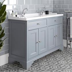 Meuble lavabo rétro avec double vasques - Thornton 120 cm - Gris clair