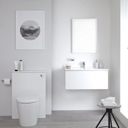 Meuble lavabo suspendu et meuble WC avec cuvette à poser - Newington 80 cm - Blanc