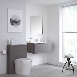 Meuble lavabo suspendu et meuble WC avec cuvette à poser - Newington 80 cm - Gris