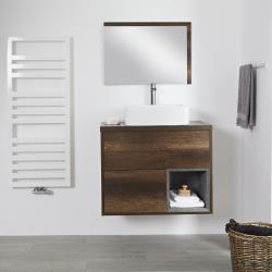 Meuble salle de bain chêne foncé avec vasque à poser - Hoxton 80cm - 2 tiroirs