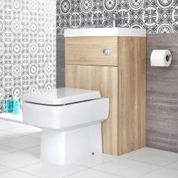 Meuble WC avec cuvette cubique et lave-main - Cluo Effet chêne - 50 cm x 89 cm
