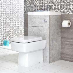 Meuble WC avec cuvette cubique et lave-main - Cluo Gris béton - 50 cm x 89 cm