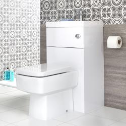 Meuble WC avec cuvette cubique et lave-main moderne - Cluo Blanc - 50 cm x 89 cm