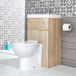 Meuble WC avec cuvette minimaliste et lave-main - Cluo Effet chêne - 50 cm x 89 cm