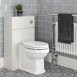 Meuble WC rétro avec cuvette WC à poser, réservoir et abattant - Thornton 50 cm - Blanc cr