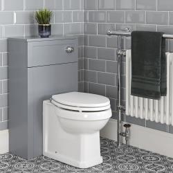 Meuble WC rétro avec cuvette WC à poser, réservoir et abattant - Thornton 50 cm - Gris clair