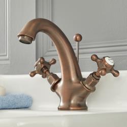 Mitigeur lavabo rétro - Elizabeth Commandes en croisillon - Bronze huilé