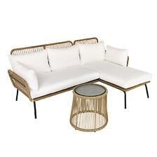 Salon De Jardin D'angle 4 Pers. Style Colonial Table Basse Coussins Grand Confort Inclus R