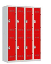 4 colonnes 2 cases superposées 50x120x180cm gris/rouge. Pierre Henry