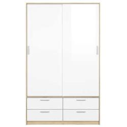 Armoire 2 portes + 4 tiroirs LAKE coloris blanc/chêne sonoma