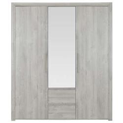 Armoire 3 portes + 2 tiroirs ABBY coloris chêne gris clair
