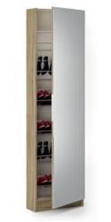 Armoire à chaussures Chêne brossé/Blanc perle avec miroir et 1 porte, L 50 x P 20 x H 180,50 cm -PEGANE-
