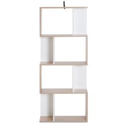 Bibliothèque étagère meuble de rangement design contemporain en S 4 étagères 60L x 24l x 148H cm coloris chêne blanc